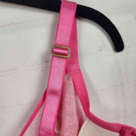 Natori True Decadence Bra Swiss Embroidery Sheer Lace Full Figure Pink 42DDD - Picture 9 of 14